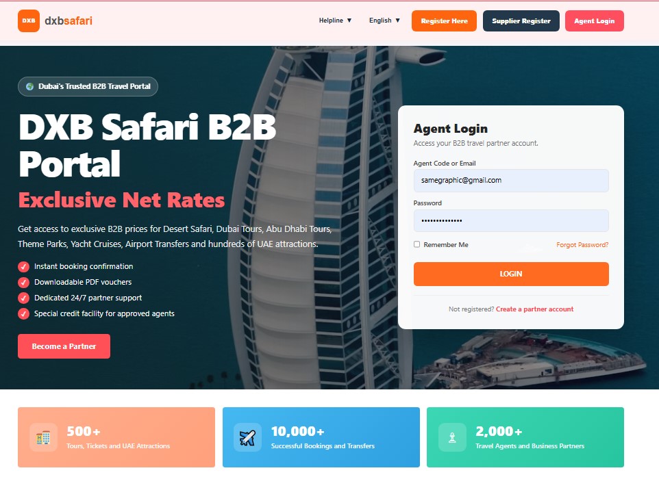 DXB Safari B2B Travel Portal project by Jameel Spaces